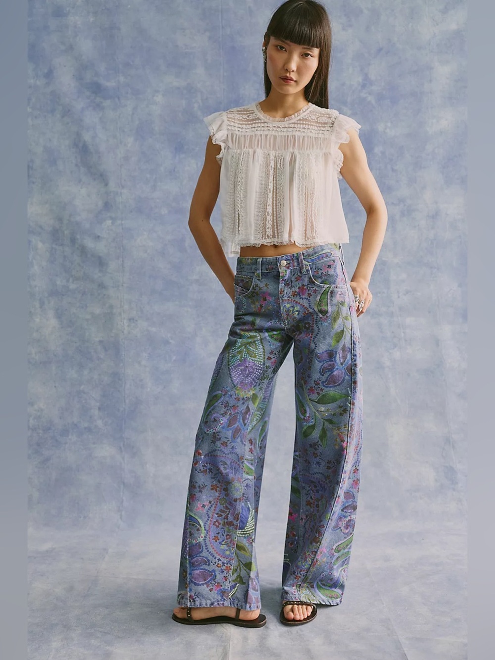 NWOT FREE PEOPLE WE THE FREE Alter Ego Wide-Leg Printed Jeans | Dusk Combo $168